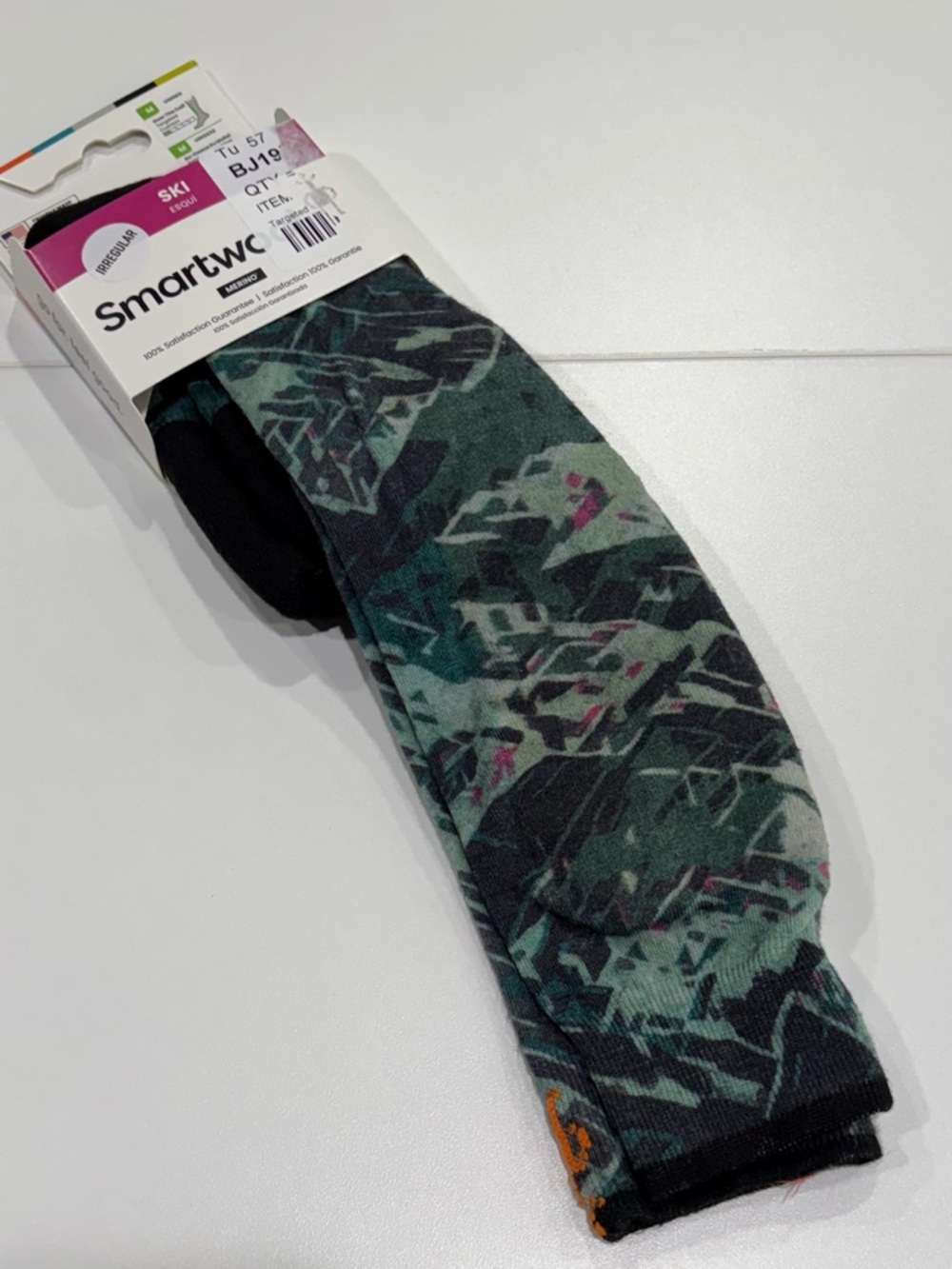 SmartWool Men's Medium Targeted Cushion Green Slopes Print Ski Socks NWT Black